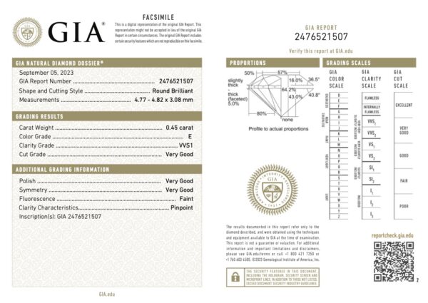 0.45 Carat Round Loose Diamond, E, VVS1, Very Good, GIA Certified - Image 4