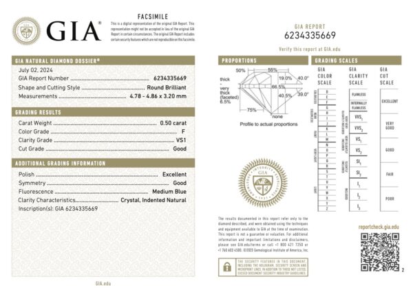 0.50 Carat Round Loose Diamond, F, VS1, Very Good, GIA Certified - Image 4